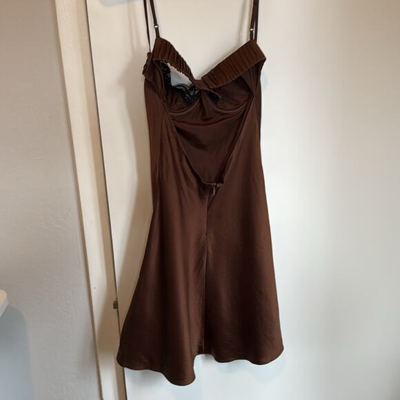 Mirror Palais Silk Satin Underwire Slip Mini Dress Medium Chocolate Brown - Picture 12 of 14